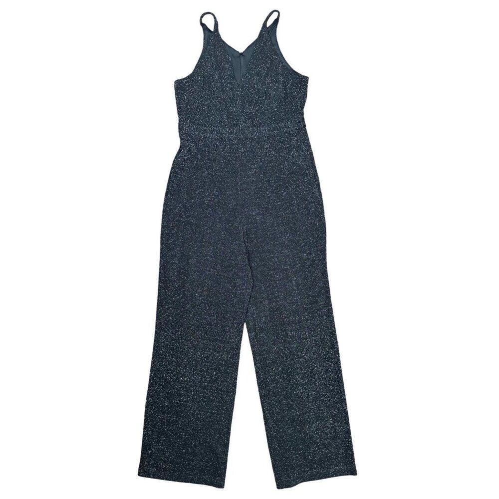 NWOT Donna Morgan Womens Jumpsuit Size 12 Black Sparkly V-Neck Sleeveless